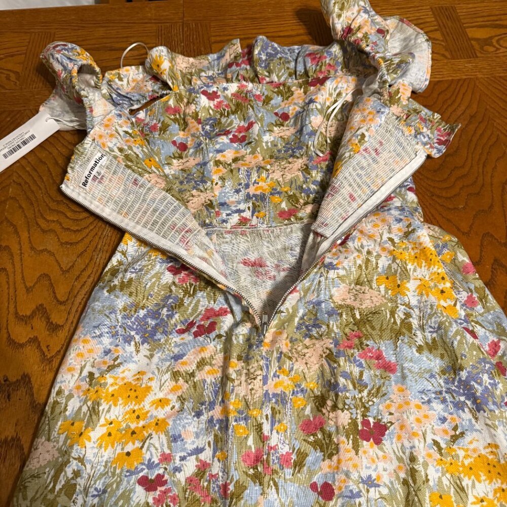 NEW Reformation Amethyst Linen Midi Dress in Countryside Sz 2 Cottagecore Chic - Picture 14 of 16